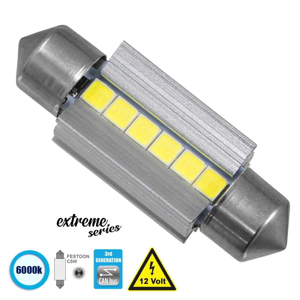 GloboStar® 81338 Λάμπα Αυτοκινήτου 36mm FESTOON - C5W 3rd Generation Can-Bus Extreme Series LED 6 SMD 3030 6W 900lm 120° DC 12V IP20 Ψυχρό Λευκό 6000K GloboStar® 81338 Λάμπα Αυτοκινήτου 36mm FESTOON - C5W 3rd Generation Can-Bus Extreme Series LED 6 SMD 3030 6W 900lm 120° DC 12V IP20 Ψυχρό Λευκό 6000K