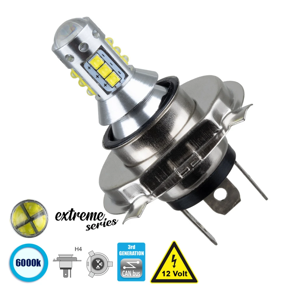 GloboStar® 81435 Λάμπα Αυτοκίνητου H4 3rd Generation Can-Bus Extreme Series LED 16 CREE XBD 15W 2115lm 360° DC 12V IP20 Ψυχρό Λευκό 6000K GloboStar® 81435 Λάμπα Αυτοκίνητου H4 3rd Generation Can-Bus Extreme Series LED 16 CREE XBD 15W 2115lm 360° DC 12V IP20 Ψυχρό Λευκό 6000K