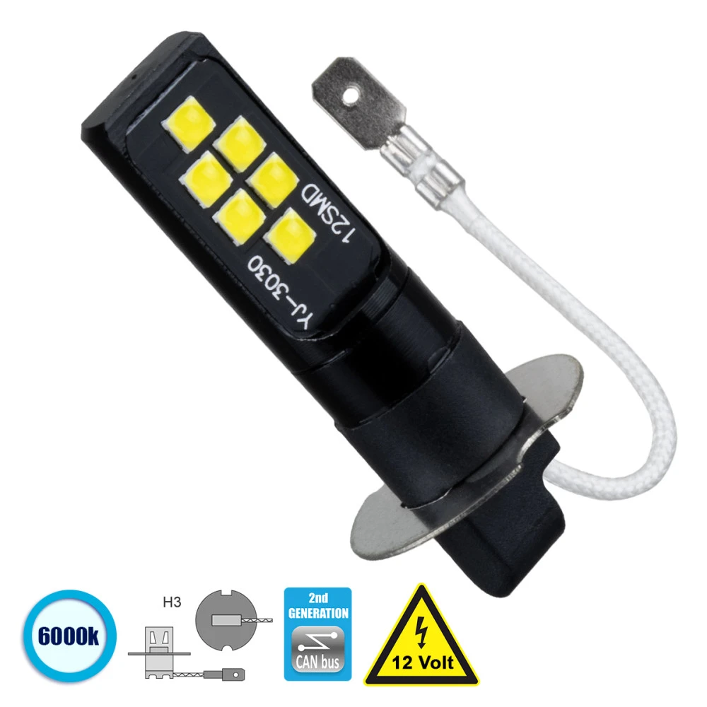 GloboStar® 81445 Λάμπα Αυτοκίνητου H3 2nd Generation Can-Bus Series LED 12 SMD 3030 8W 1200lm 360° DC 12V IP20 Ψυχρό Λευκό 6000K GloboStar® 81445 Λάμπα Αυτοκίνητου H3 2nd Generation Can-Bus Series LED 12 SMD 3030 8W 1200lm 360° DC 12V IP20 Ψυχρό Λευκό 6000K