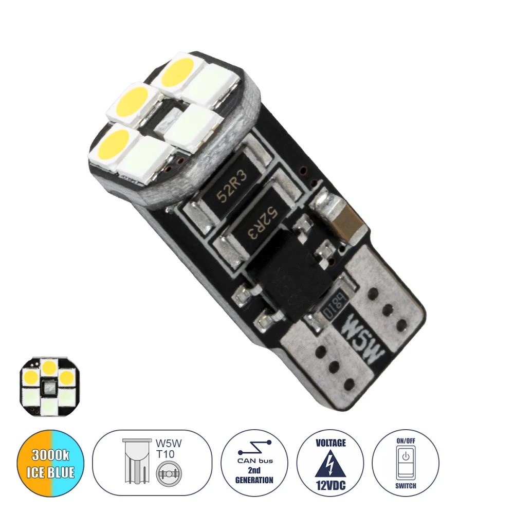 GloboStar® 81466 Λάμπα Αυτοκινήτου LED 3 Stage Color Change by Switch On/Off T10 W5W 2rd Generation Can-Bus Series 10xSMD3535 1.3W 156lm 360° DC 10-48V IP20 Μ1 x Π1 x Υ2.5cm Θερμό Λευκό 3000K & Ice Blue GloboStar® 81466 Λάμπα Αυτοκινήτου LED 3 Stage Color Change by Switch On/Off T10 W5W 2rd Generation Can-Bus Series 10xSMD3535 1.3W 156lm 360° DC 10-48V IP20 Μ1 x Π1 x Υ2.5cm Θερμό Λευκό 3000K & Ice Blue