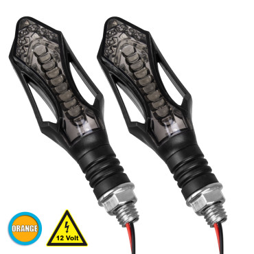 GloboStar® 81755 ΣΕΤ 2xΦλας Μοτοσυκλέτας Universal Spear LED SMD 5050 5W DC 12V με Τρεχούμενο Εφέ Φωτισμού Πορτοκαλί Αδιάβροχα IP65