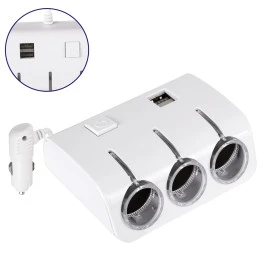 GloboStar® 81807 Πολύπριζο - Φορτιστής Αυτοκινήτου 2 x USB 3.1A & 3 x Θύρες Αναπτήρα Αυτοκινήτου DC 12-24V Max 60W Μαύρο Λευκό GloboStar® 81807 Πολύπριζο - Φορτιστής Αυτοκινήτου 2 x USB 3.1A & 3 x Θύρες Αναπτήρα Αυτοκινήτου DC 12-24V Max 60W Μαύρο Λευκό