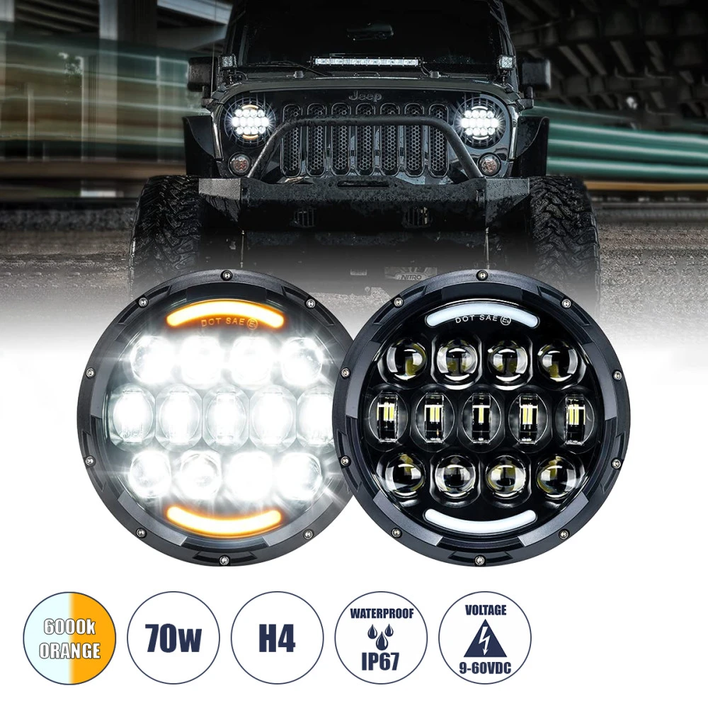 GloboStar® 85415 Σετ 2 x Φανάρια JEEP WRANGLER 6.9'' Ιντσών Βασικού Φωτισμού H/L με DRL & Φλας LED CREE CXB COB 70W 7000lm DC 9-60V Αδιάβροχα IP67 Πορτοκαλί & Ψυχρό Λευκό 6000K GloboStar® 85415 Σετ 2 x Φανάρια JEEP WRANGLER 6.9'' Ιντσών Βασικού Φωτισμού H/L με DRL & Φλας LED CREE CXB COB 70W 7000lm DC 9-60V Αδιάβροχα IP67 Πορτοκαλί & Ψυχρό Λευκό 6000K