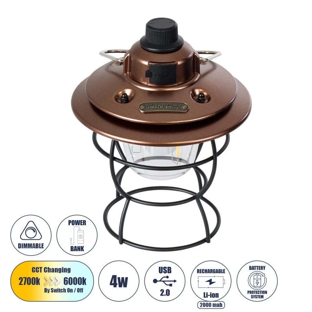 GloboStar® 85697 αυτόνομο φανάρι Camping LED 4W USB 2.0 με επαναφορτιζόμενη μπαταρία  On/Off All In One ψυχρό 6000K+φυσικό 4500K+θερμό 2700K GloboStar® 85697 αυτόνομο φανάρι Camping LED 4W USB 2.0 με επαναφορτιζόμενη μπαταρία  On/Off All In One ψυχρό 6000K+φυσικό 4500K+θερμό 2700K