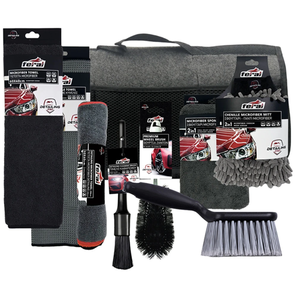 Σετ καθαριστικών Feral Detailing Pro με τσάντα 9 τεμάχια Σετ καθαριστικών Feral Detailing Pro με τσάντα 9 τεμάχια